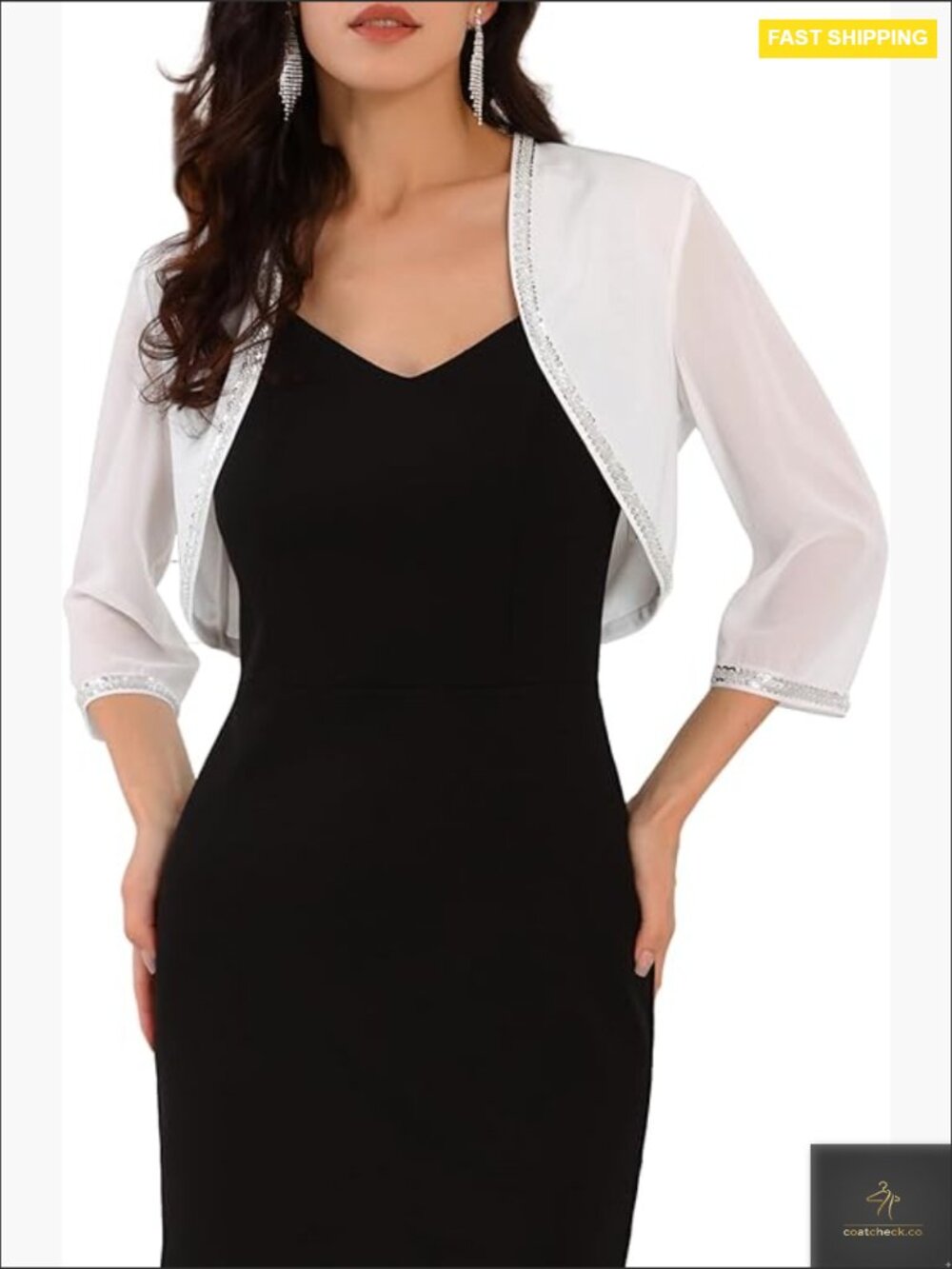 Sequin Shrug Open Front Bolero Cardigan 3/4 Sleeve Wedding Party